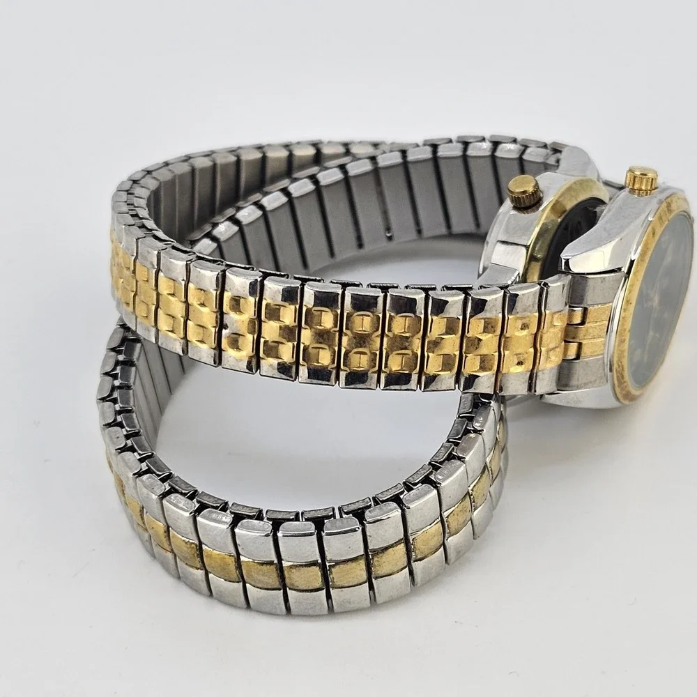 2X Women's Watches 24-25MM Gray Black Dial Two‎ Tone Bracelet 6.25